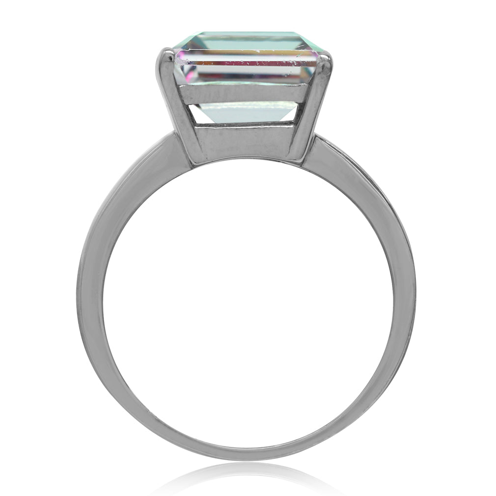 Huge 7.28ct. Mystic Fire Topaz White Gold Plated 925 Sterling Silver Solitaire Ring - Silvershake-store