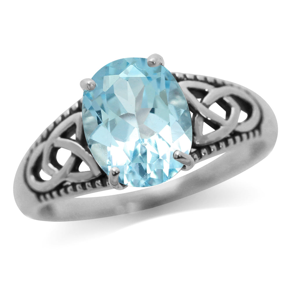 3.03ct. Genuine Blue Topaz 925 Sterling Silver Triquetra Celtic Knot Ring - Silvershake-store