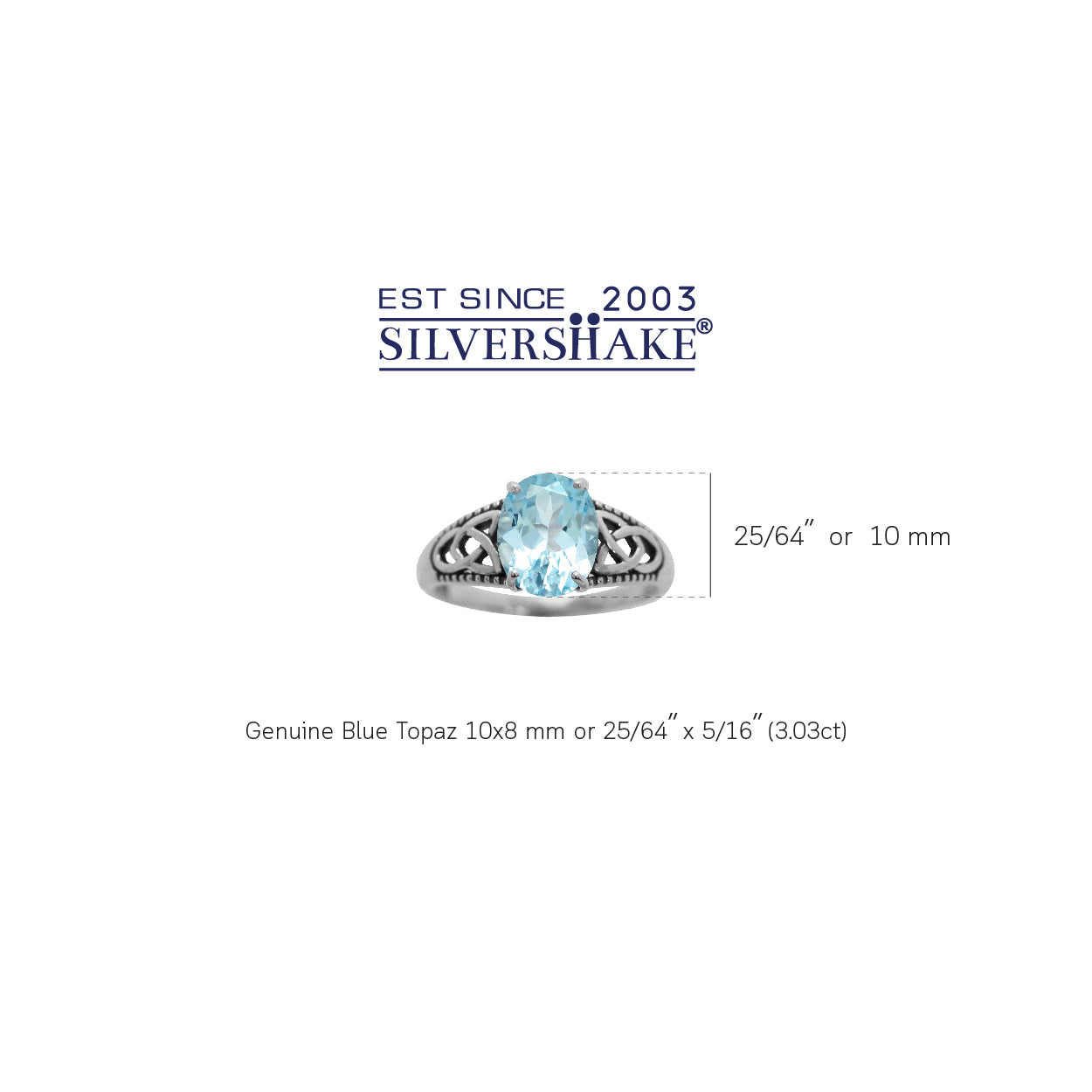 3.03ct. Genuine Blue Topaz 925 Sterling Silver Triquetra Celtic Knot Ring - Silvershake-store