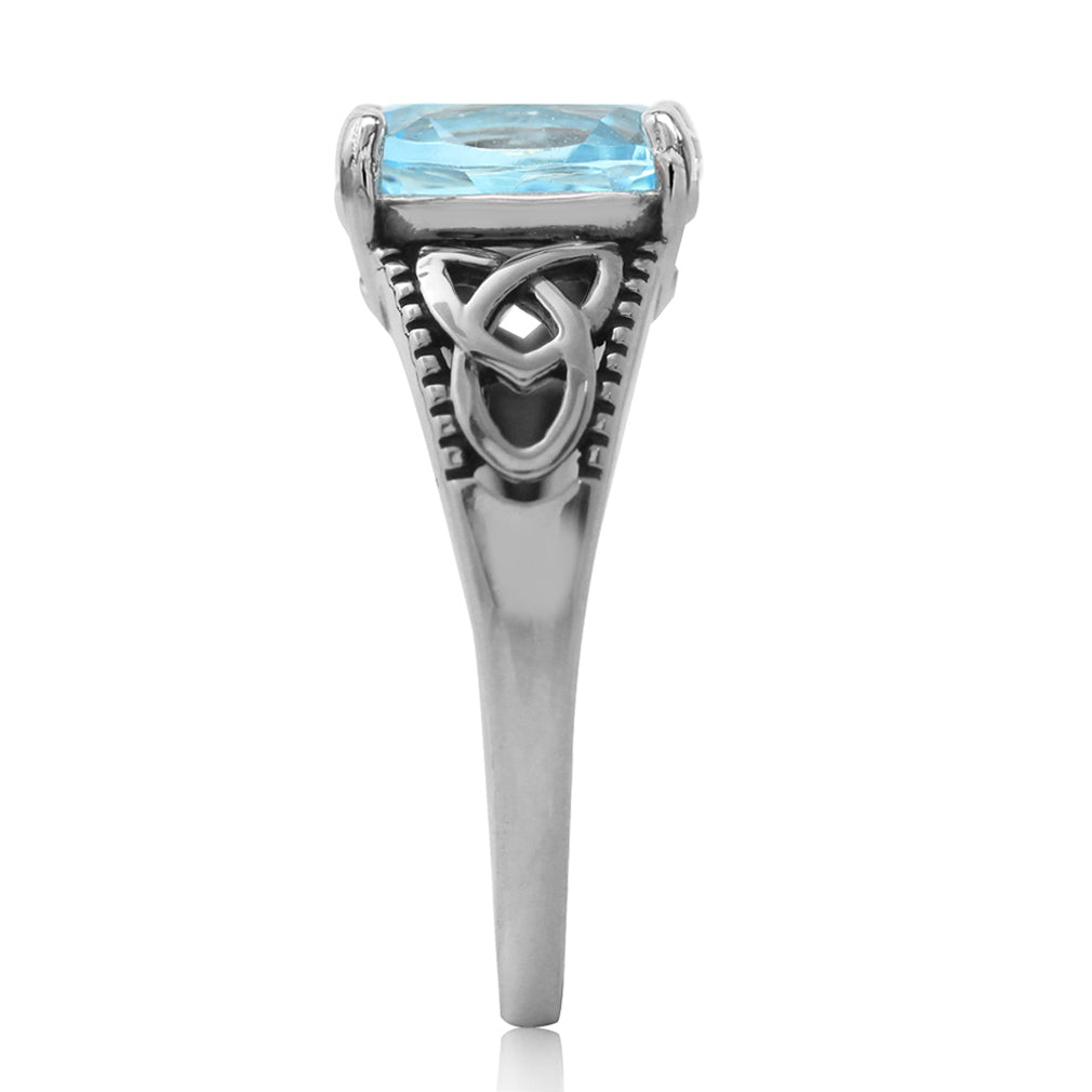 3.03ct. Genuine Blue Topaz 925 Sterling Silver Triquetra Celtic Knot Ring - Silvershake-store