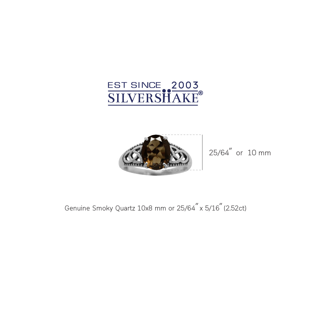 2.52ct. Natural Smoky Quartz 925 Sterling Silver Triquetra Celtic Knot Ring - Silvershake-store