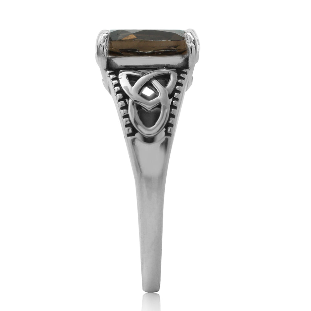 2.52ct. Natural Smoky Quartz 925 Sterling Silver Triquetra Celtic Knot Ring - Silvershake-store