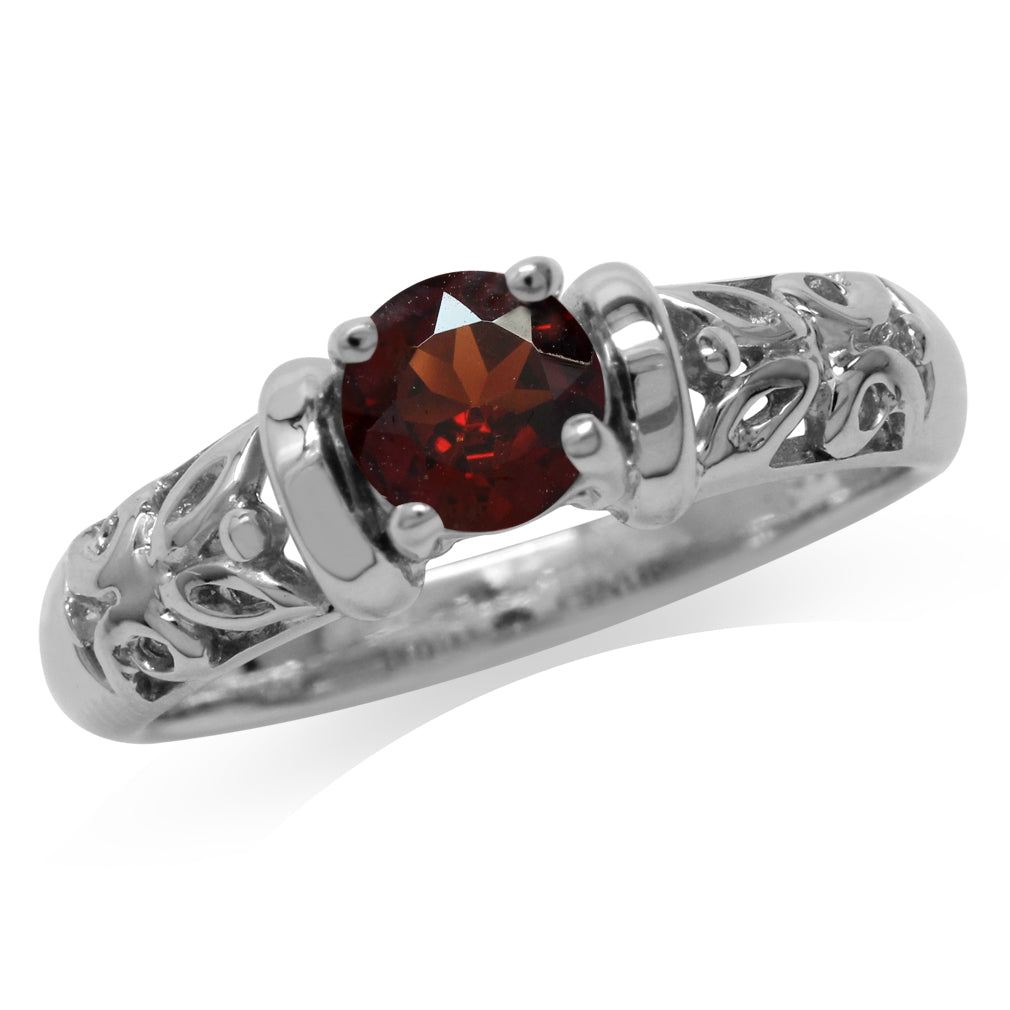 Natural Amethyst White Gold Plated 925 Sterling Silver Filigree Solitaire Ring - Silvershake-store