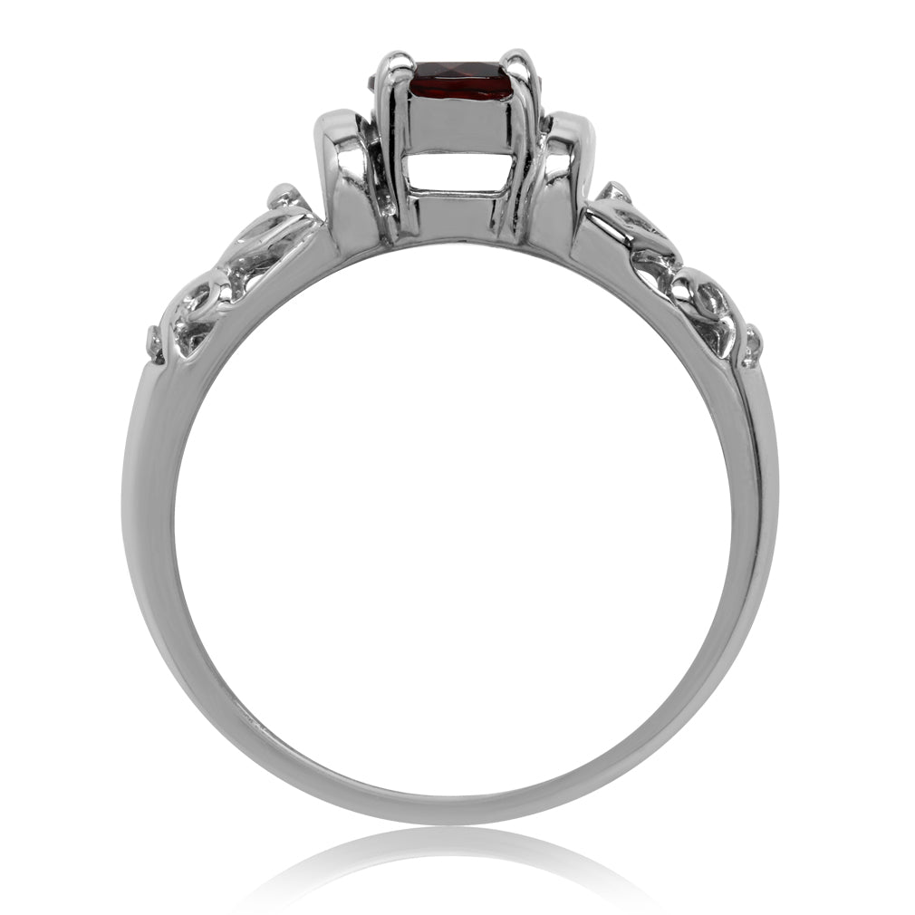 Natural Amethyst White Gold Plated 925 Sterling Silver Filigree Solitaire Ring - Silvershake-store