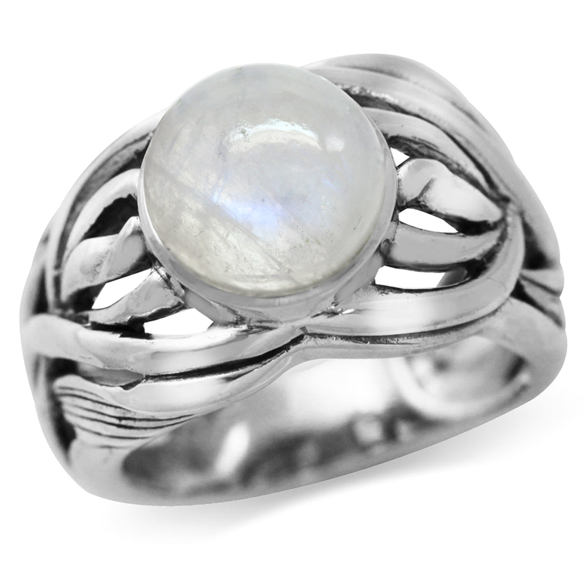 Natural Moonstone 925 Sterling Silver Filigree Leaf & Vine Bold Ring silvershake