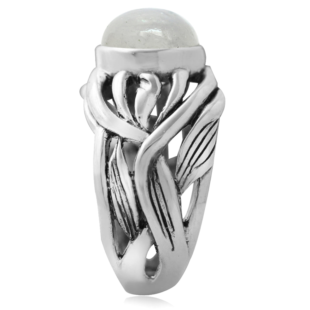 Natural Moonstone 925 Sterling Silver Filigree Leaf & Vine Bold Ring silvershake