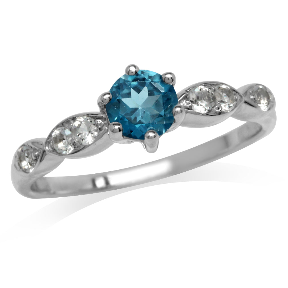 Genuine London Blue Topaz White Gold Plated 925 Sterling Silver Engagement Ring - Silvershake-store
