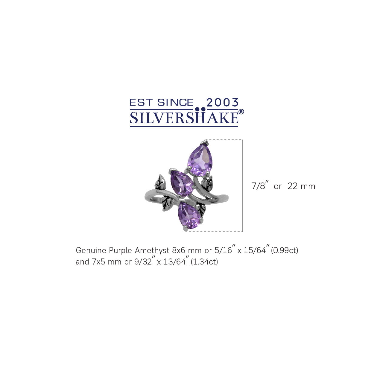 2.33ct. 3 Stone Natural Amethyst 925 Sterling Silver Bypass Leaf Ring January Birthstone Gemstone - Silvershake-store