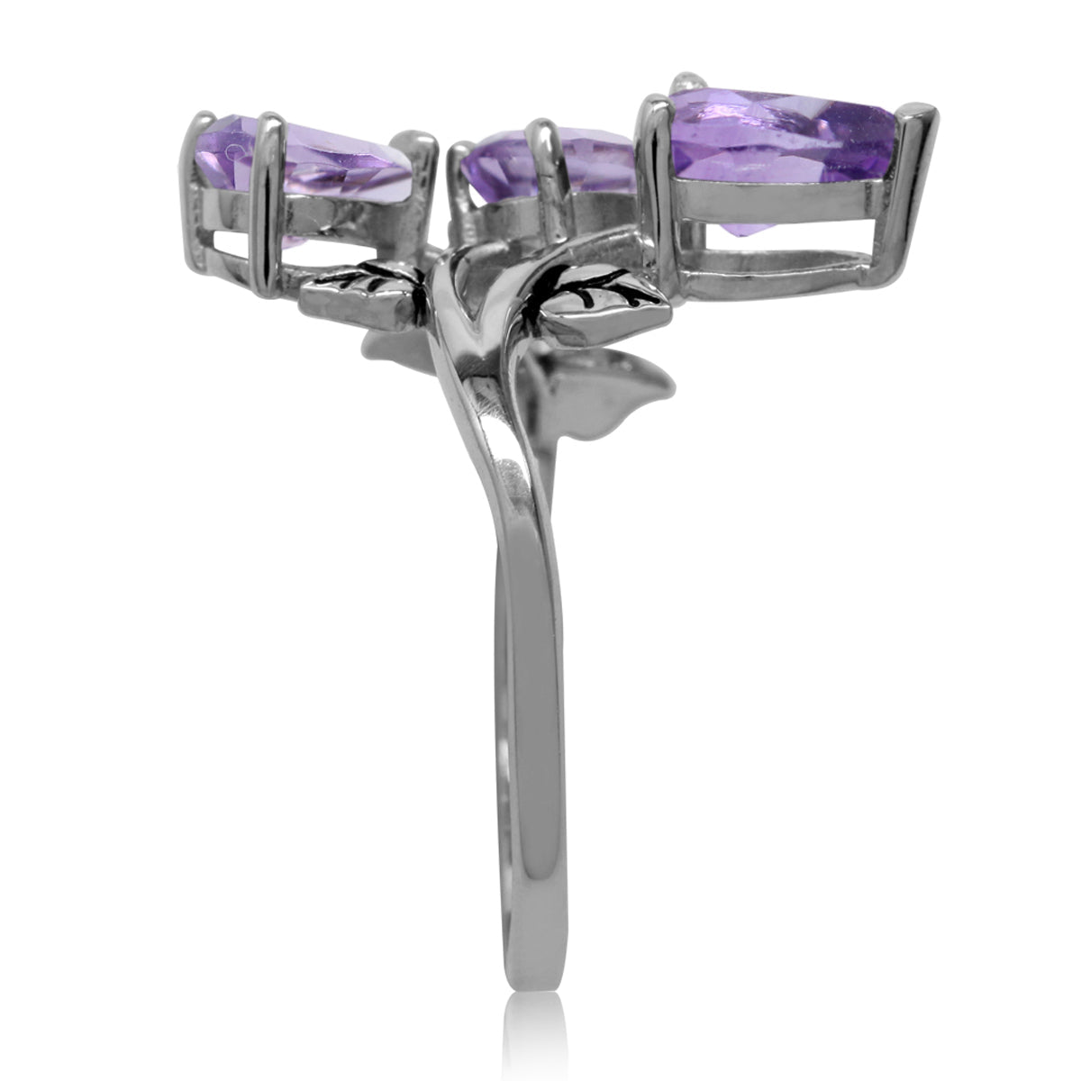 2.33ct. 3 Stone Natural Amethyst 925 Sterling Silver Bypass Leaf Ring January Birthstone Gemstone - Silvershake-store