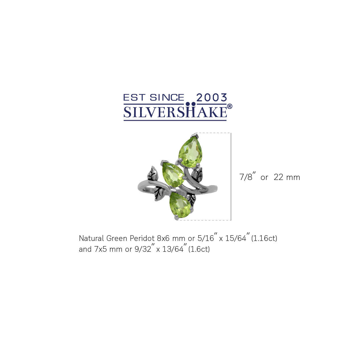 2.76ct. 3 Stone Natural Peridot 925 Sterling Silver Bypass Leaf Ring - Silvershake-store