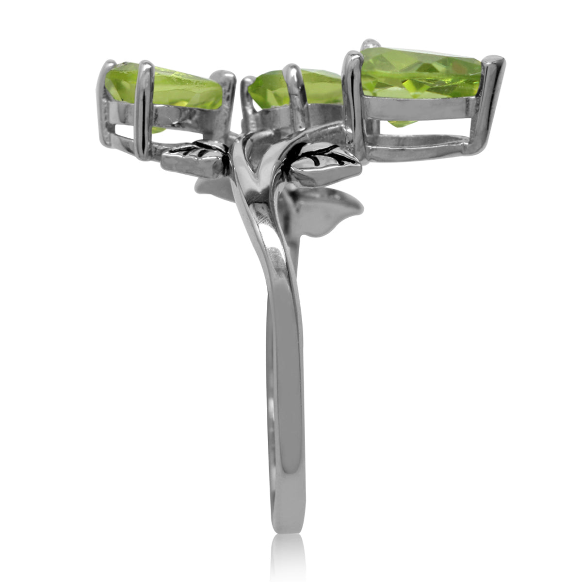 2.76ct. 3 Stone Natural Peridot 925 Sterling Silver Bypass Leaf Ring - Silvershake-store