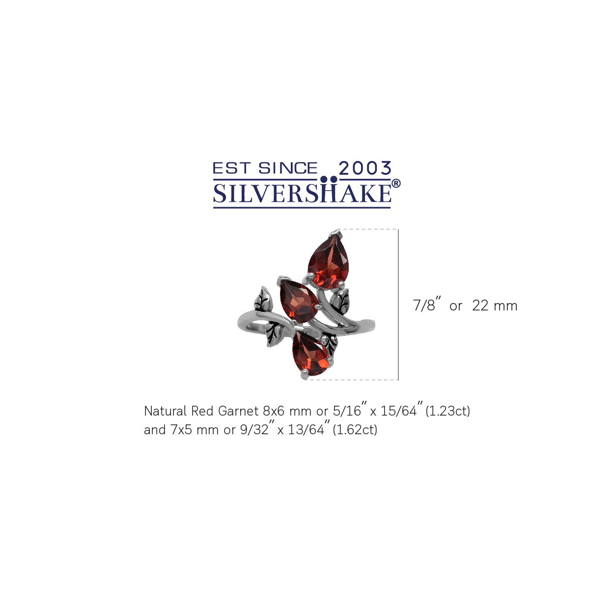 2.85ct. 3 Stone Natural Garnet 925 Sterling Silver Bypass Leaf Ring - Silvershake-store