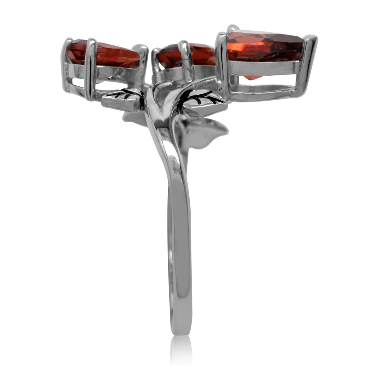 2.85ct. 3 Stone Natural Garnet 925 Sterling Silver Bypass Leaf Ring - Silvershake-store