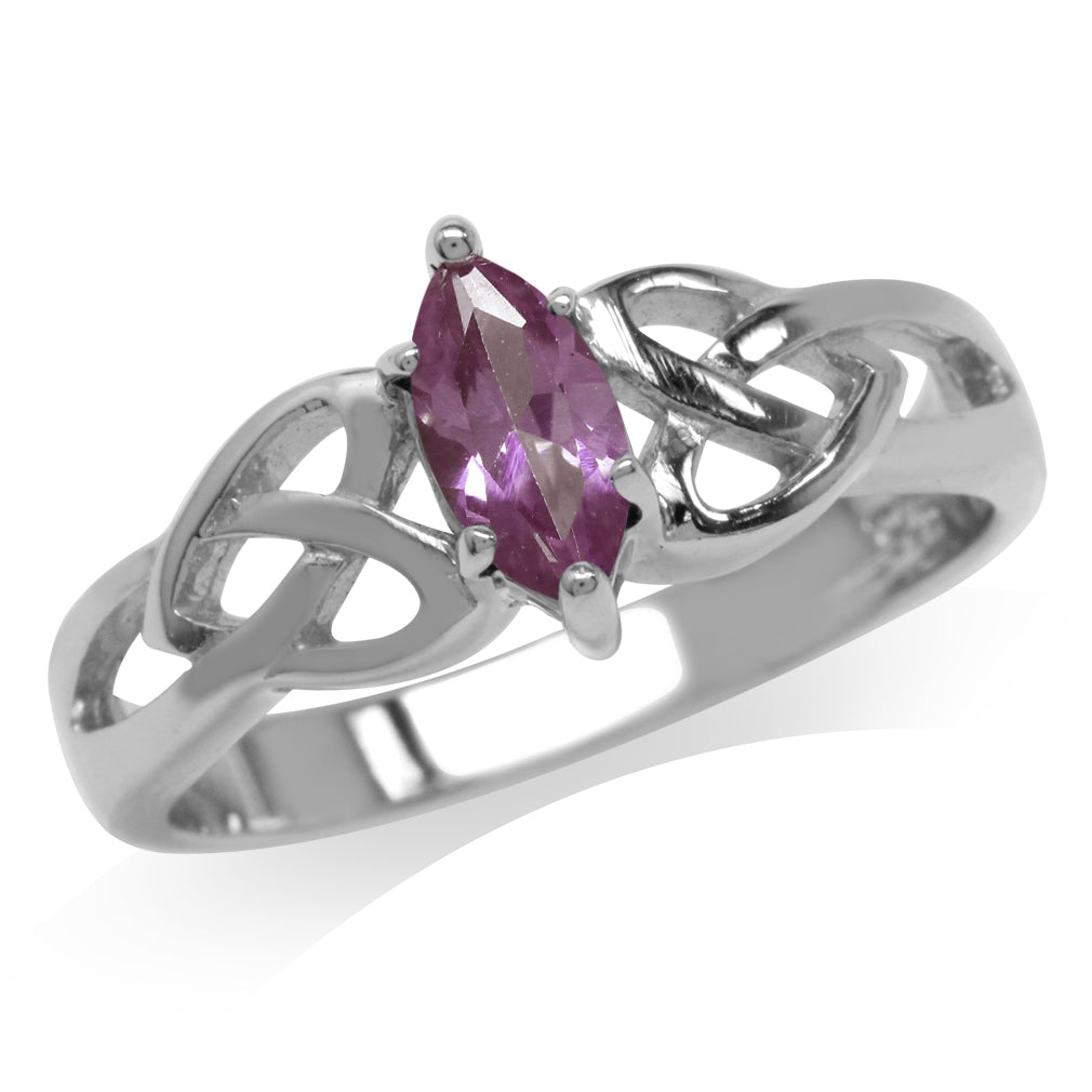 Simulated Color Change Alexandrite White Gold Plated 925 Sterling Silver Celtic Knot Heart Ring - Silvershake-store