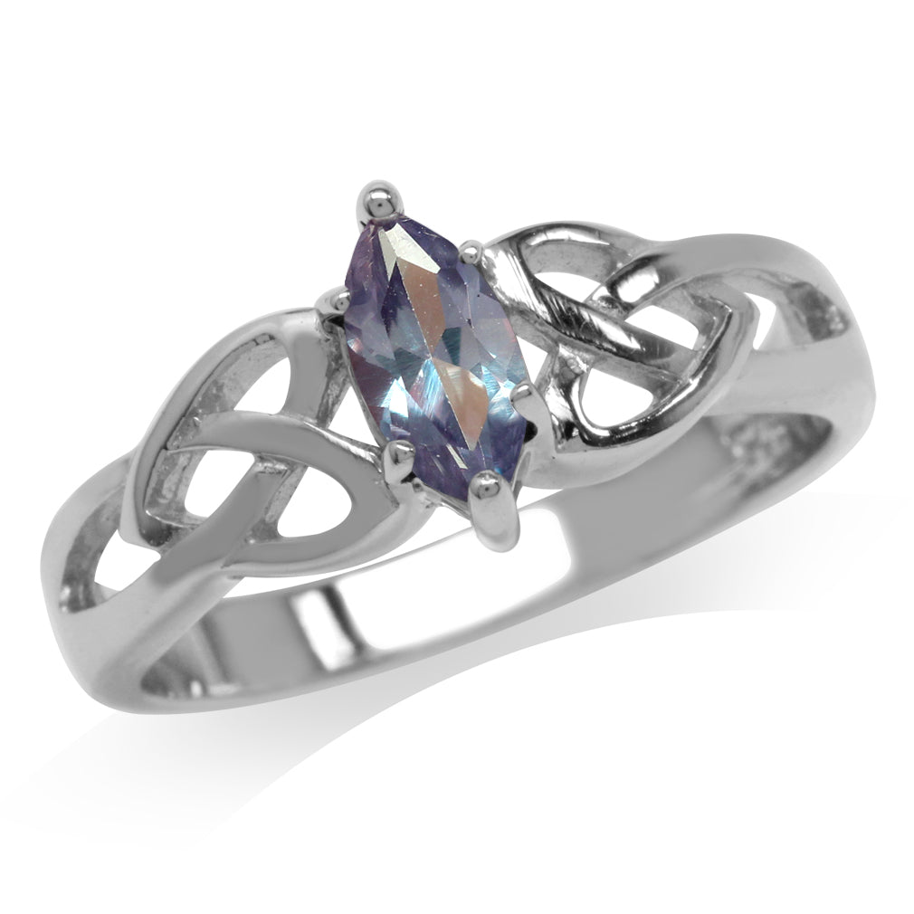 Simulated Color Change Alexandrite White Gold Plated 925 Sterling Silver Celtic Knot Heart Ring - Silvershake-store