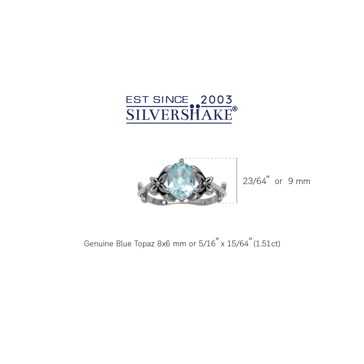 1.51ct. Genuine Blue Topaz 925 Sterling Silver Flower and Leaf Vintage Inspired Ring - Silvershake-store