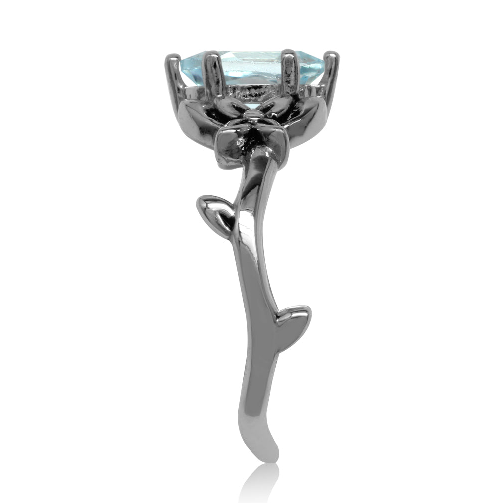 1.51ct. Genuine Blue Topaz 925 Sterling Silver Flower and Leaf Vintage Inspired Ring - Silvershake-store