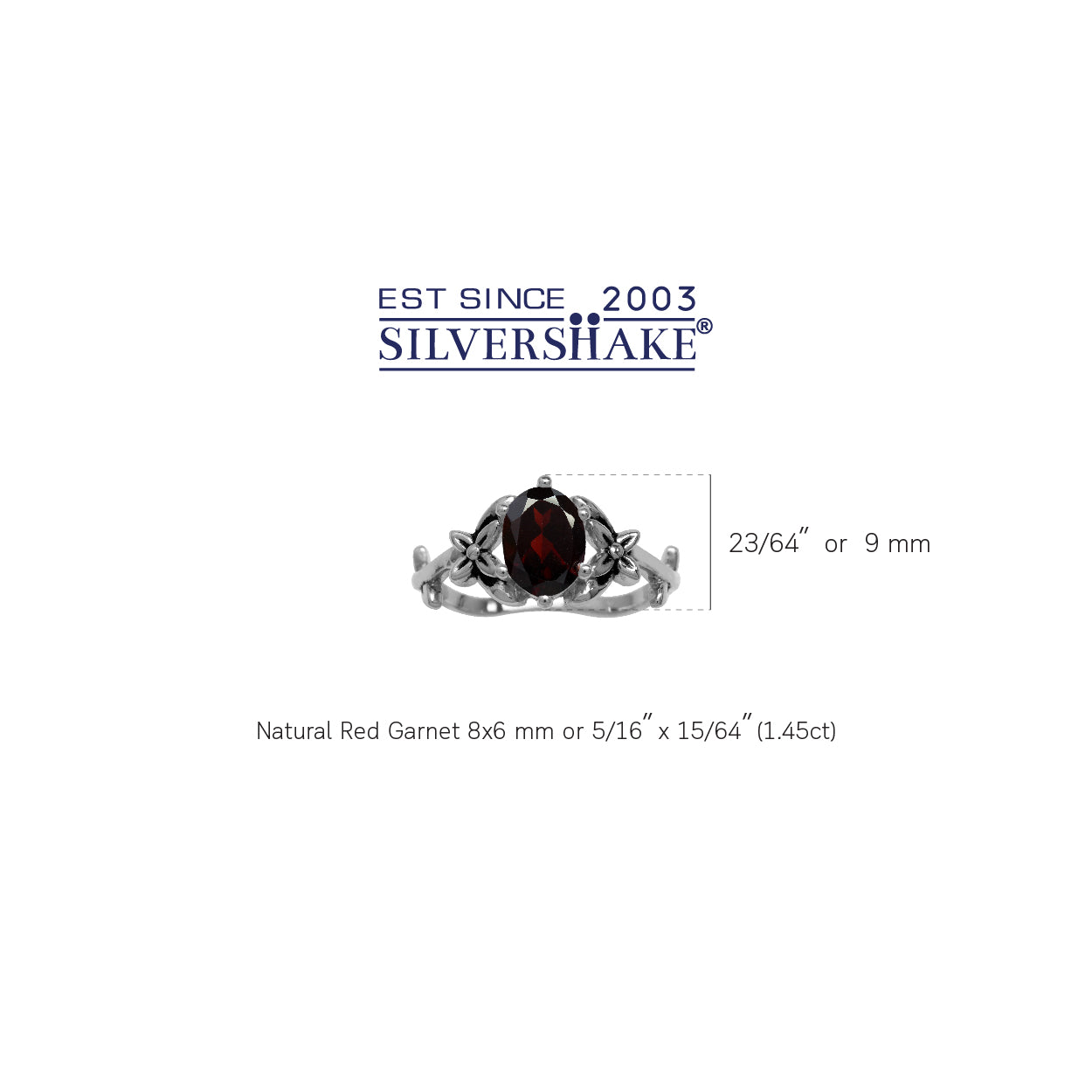 1.45 CTW 8X6mm Natural Oval Shape Red Garnet 925 Sterling Silver Flower and Leaf Vintage Inspired Solitaire Ring January Gemstone Birthston - Silvershake-store