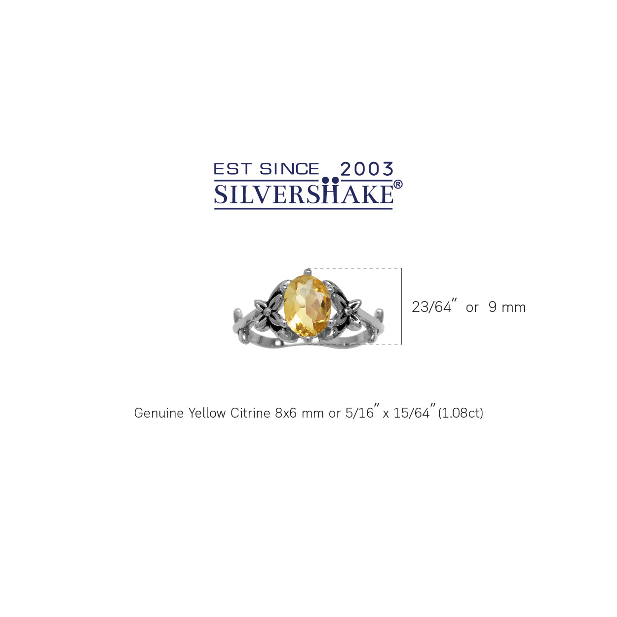 1.08ct. Natural Citrine 925 Sterling Silver Flower and Leaf Vintage Inspired Ring - Silvershake-store