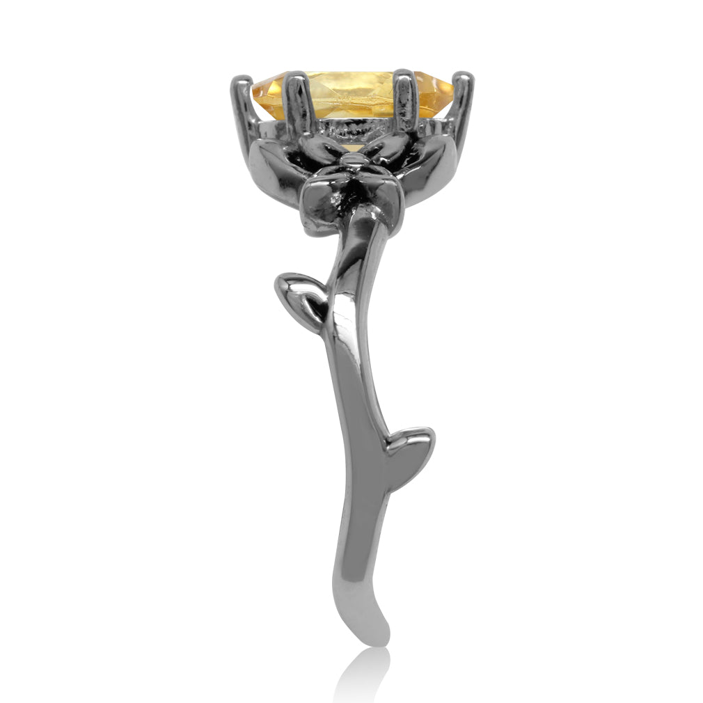 1.08ct. Natural Citrine 925 Sterling Silver Flower and Leaf Vintage Inspired Ring - Silvershake-store