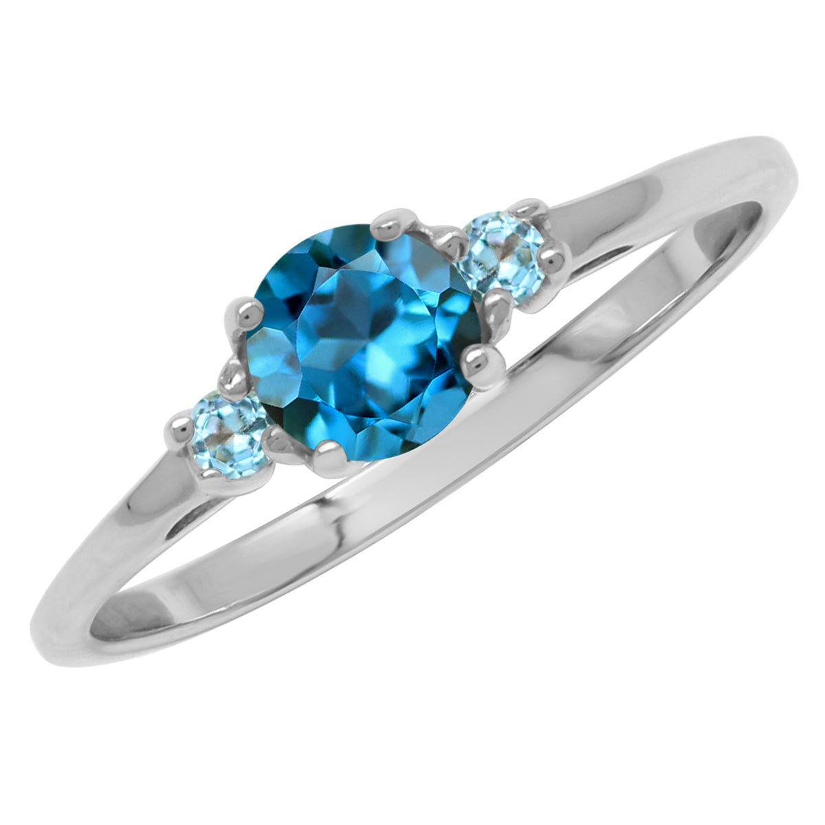 Petite Genuine London Blue and Swiss Blue Topaz White Gold Plated 925 Sterling Silver Ring - Silvershake-store