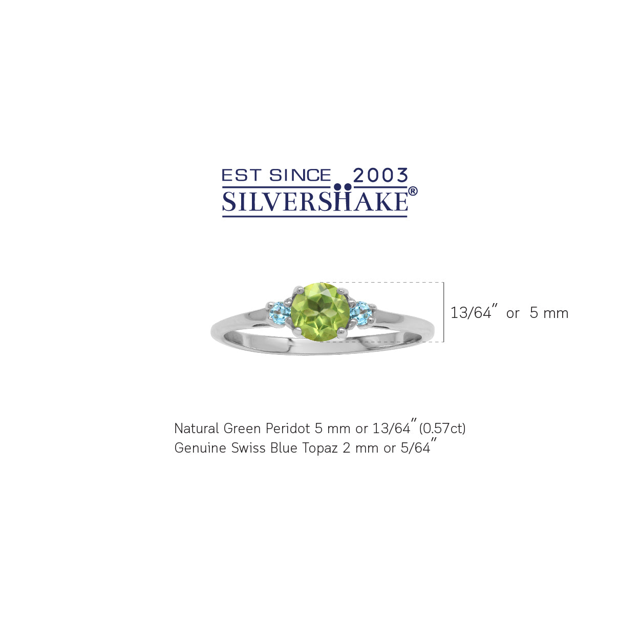 Petite Natural Peridot and Swiss Blue Topaz White Gold Plated 925 Sterling Silver Ring - Silvershake-store