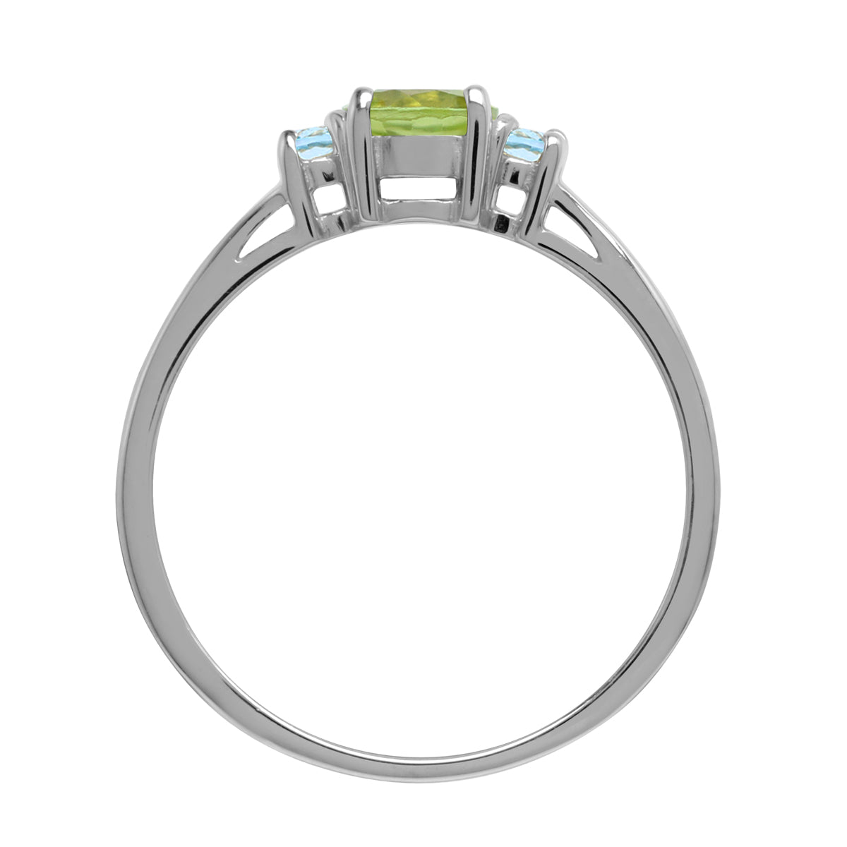 Petite Natural Peridot and Swiss Blue Topaz White Gold Plated 925 Sterling Silver Ring - Silvershake-store