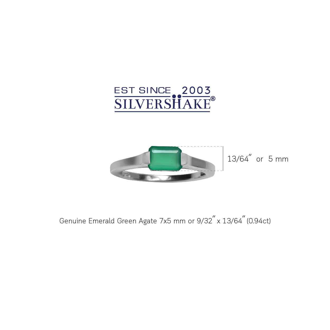Natural Octagon Shape Emerald Green Agate White Gold Plated 925 Sterling Silver East-West Solitaire Promise Ring - Silvershake-store