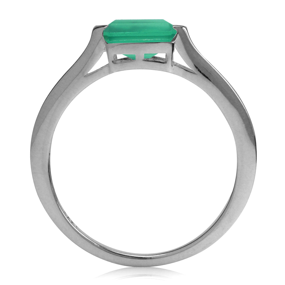 Natural Octagon Shape Emerald Green Agate White Gold Plated 925 Sterling Silver East-West Solitaire Promise Ring - Silvershake-store
