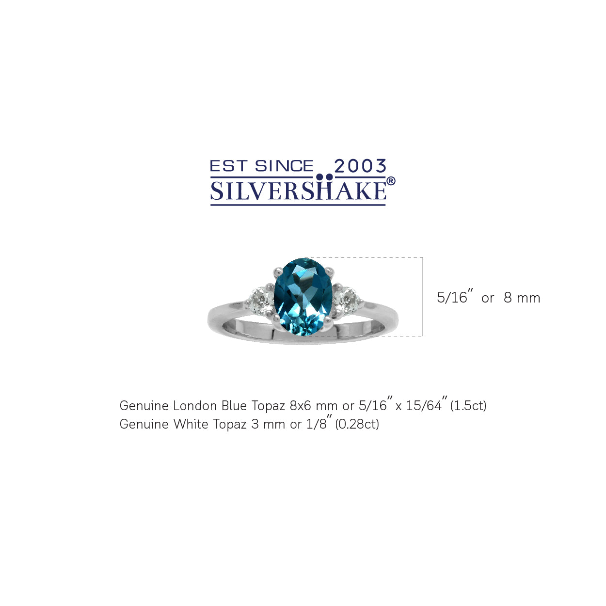 1.5ct. 8X6mm Genuine Oval Shape London Blue Topaz 925 Sterling Silver Engagement Ring - Silvershake-store
