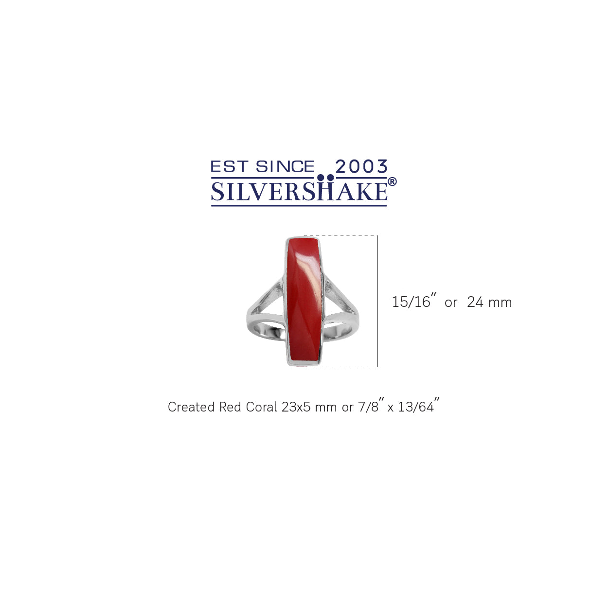 Long Created Red Coral White Gold Plated 925 Sterling Silver Ring - Silvershake-store