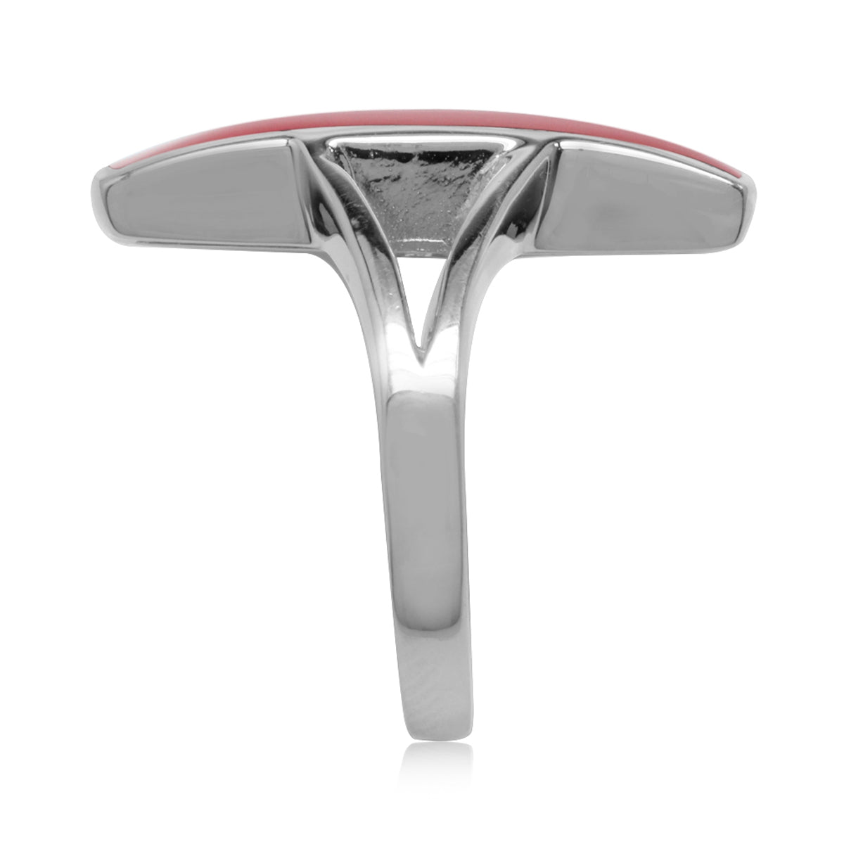 Long Created Red Coral White Gold Plated 925 Sterling Silver Ring - Silvershake-store