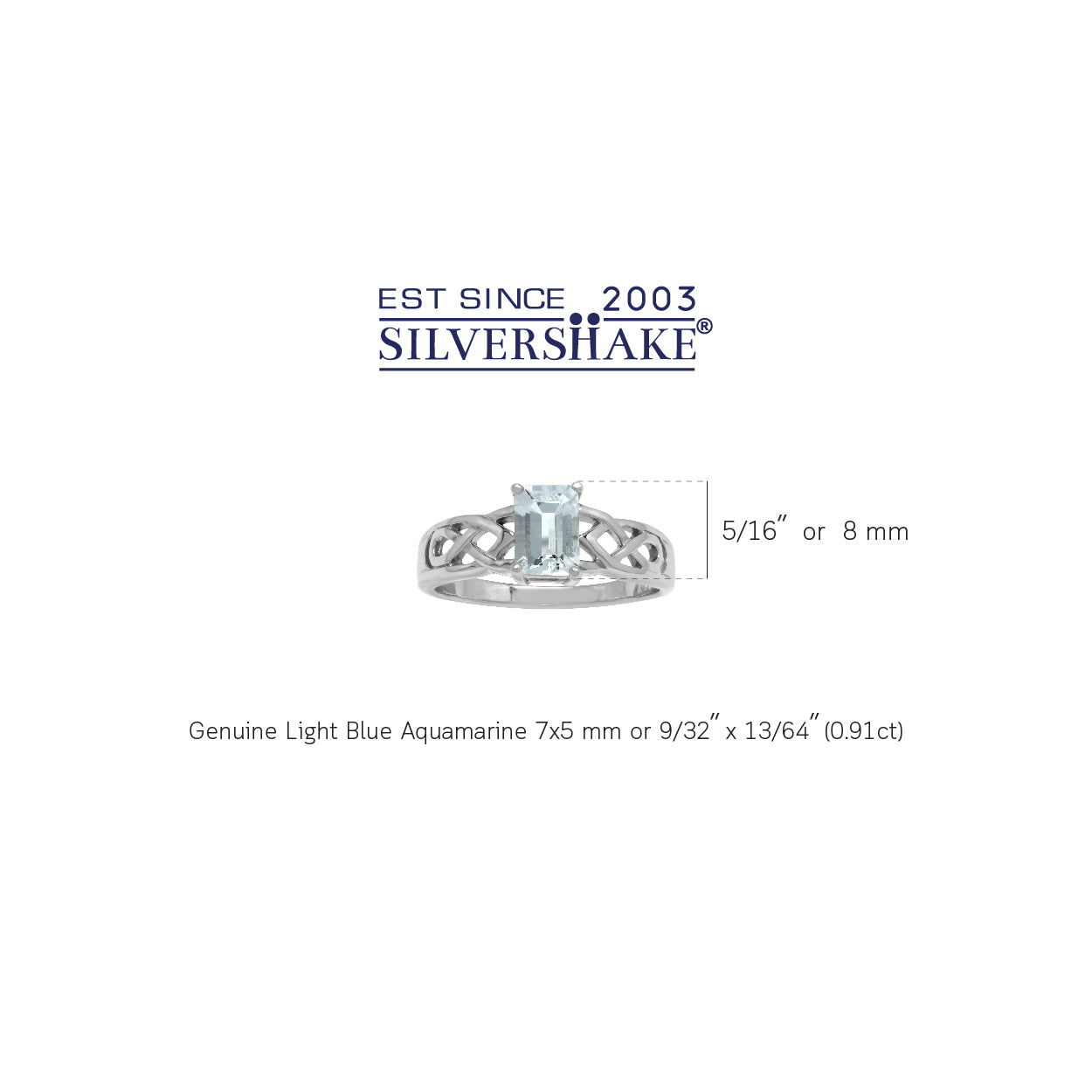 7X5mm Genuine Octagon Shape Aquamarine 925 Sterling Silver Celtic Knot Solitaire Ring - Silvershake-store