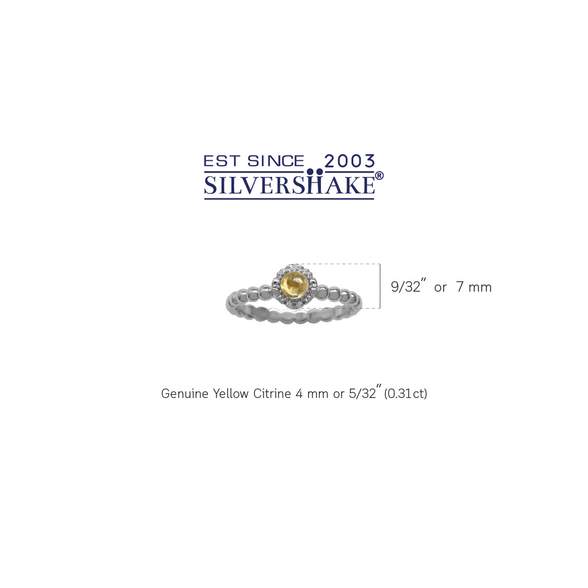 Cabochon Citrine White Gold Plated 925 Sterling Silver Flower Stack/Stackable Ring silvershake