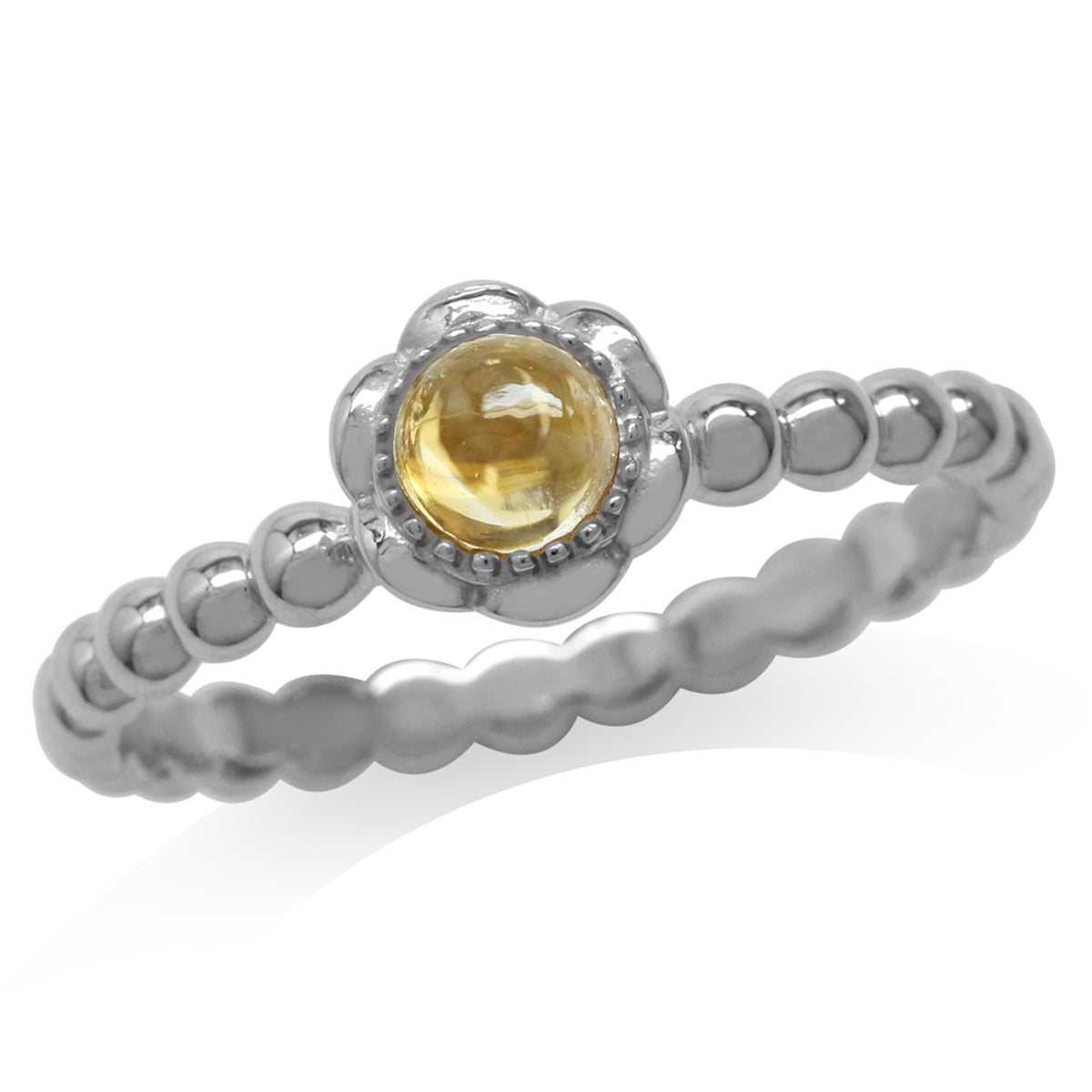 Cabochon Citrine White Gold Plated 925 Sterling Silver Filigree Flower Stack/Stackable Ring silvershake