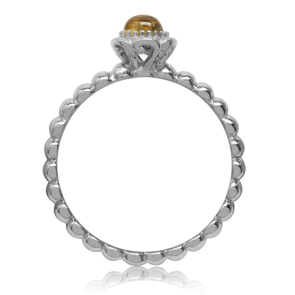 Cabochon Citrine White Gold Plated 925 Sterling Silver Filigree Flower Stack/Stackable Ring silvershake