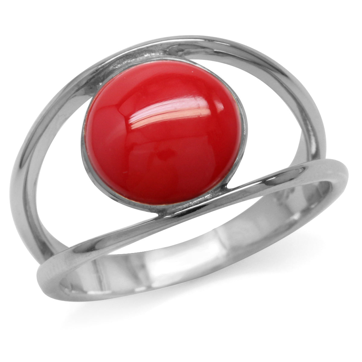 Created Red Coral White Gold Plated 925 Sterling Silver Solitaire Ring - Silvershake-store