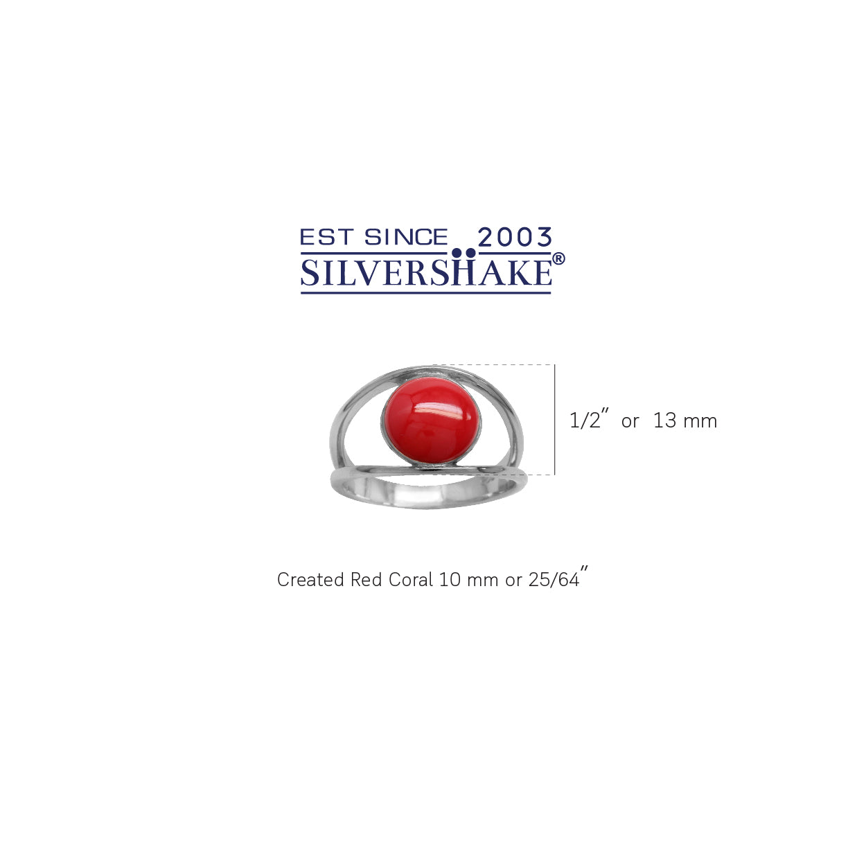 Created Red Coral White Gold Plated 925 Sterling Silver Solitaire Ring - Silvershake-store