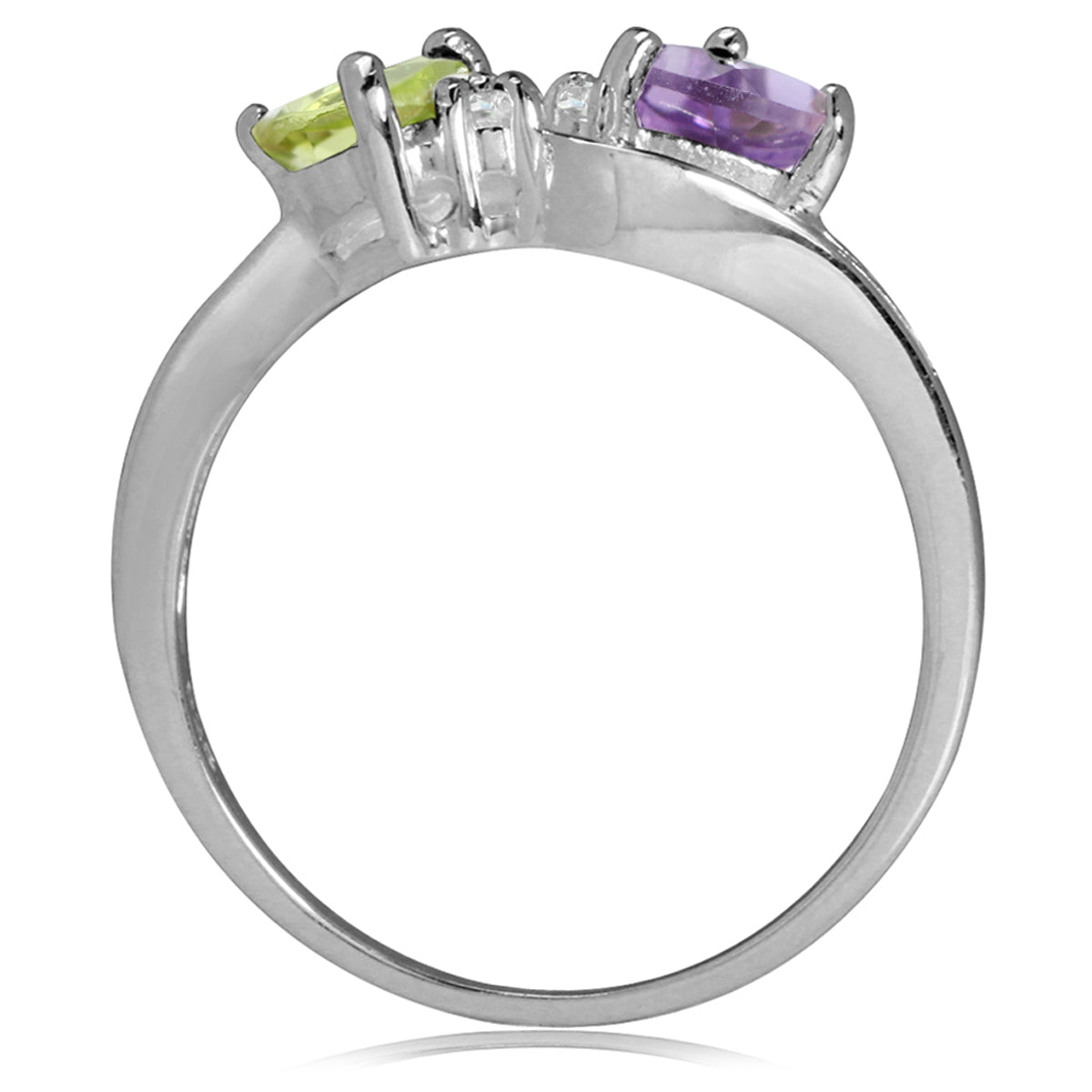 Natural Amethyst, Peridot & White Topaz 925 Sterling Silver 3-Line Ring silvershake