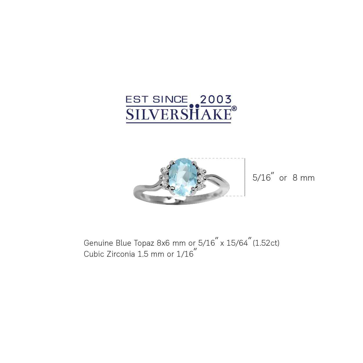 1.52ct. Genuine Blue Topaz White Gold Plated 925 Sterling Silver Engagement Ring