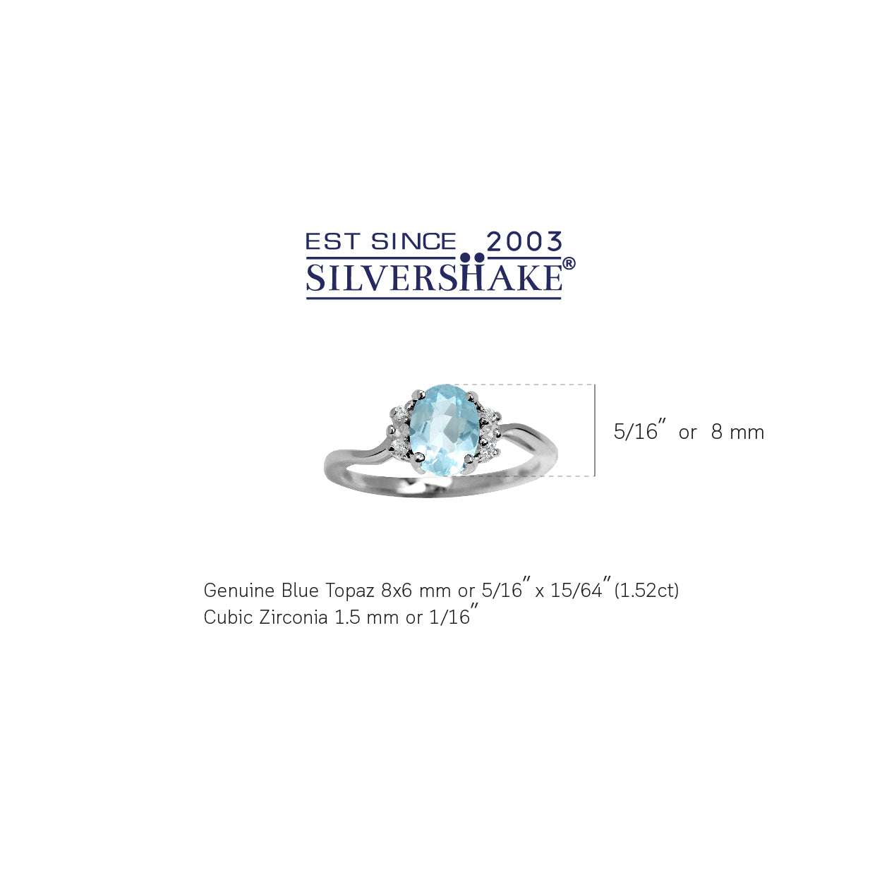 1.52ct. Genuine Blue Topaz White Gold Plated 925 Sterling Silver Engagement Ring