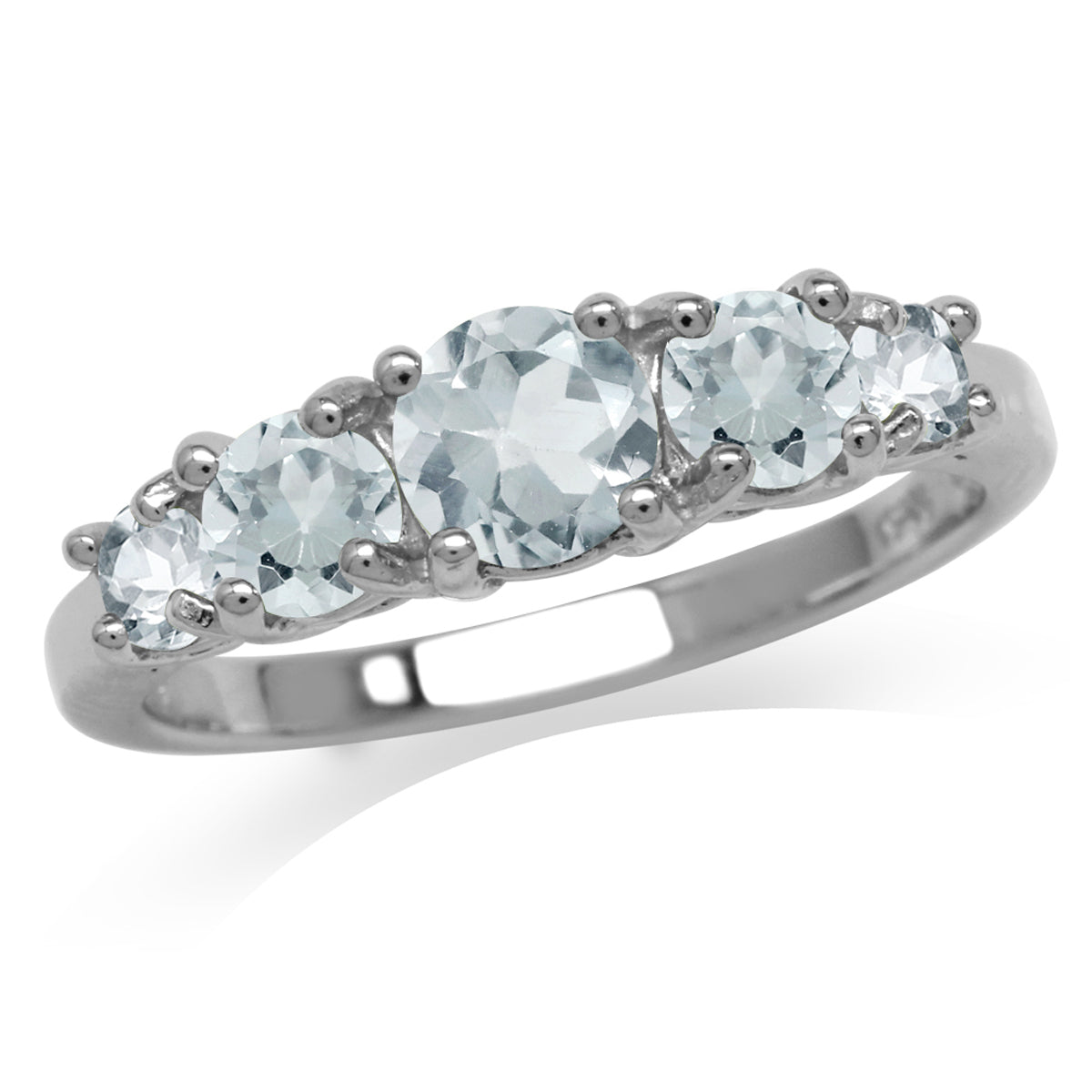 1.08ct. 5-Stone Genuine Blue Aquamarine White Gold Plated 925 Sterling Silver Ring silvershake