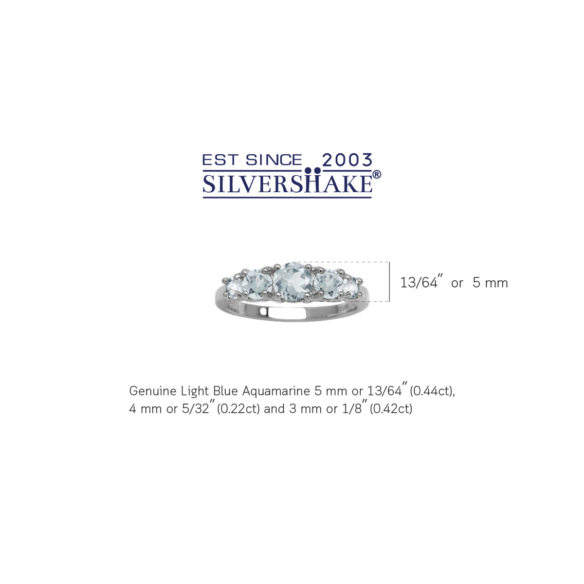 1.08ct. 5-Stone Genuine Blue Aquamarine White Gold Plated 925 Sterling Silver Ring silvershake