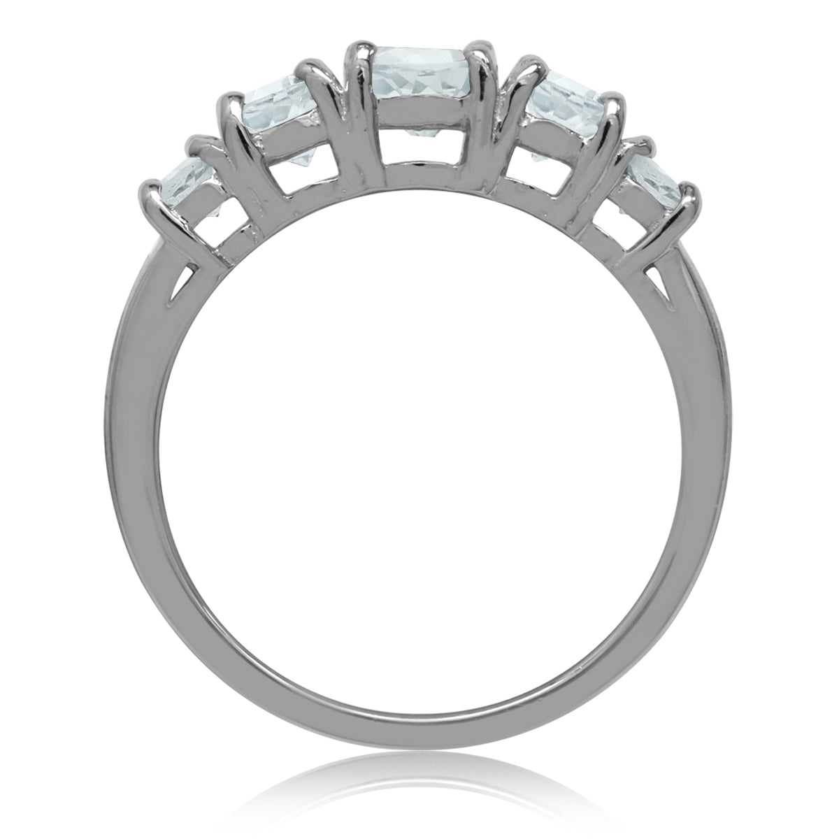 1.08ct. 5-Stone Genuine Blue Aquamarine White Gold Plated 925 Sterling Silver Ring silvershake