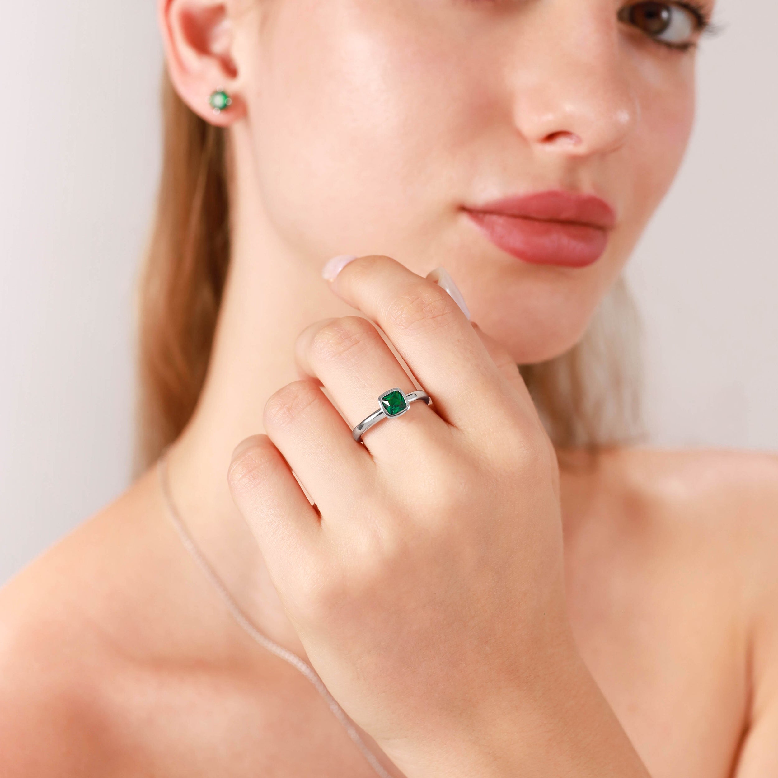 Genuine Cushion Cut Blue Aquamarine 925 Sterling Silver Stack Stackable Solitaire Ring - Silvershake-store