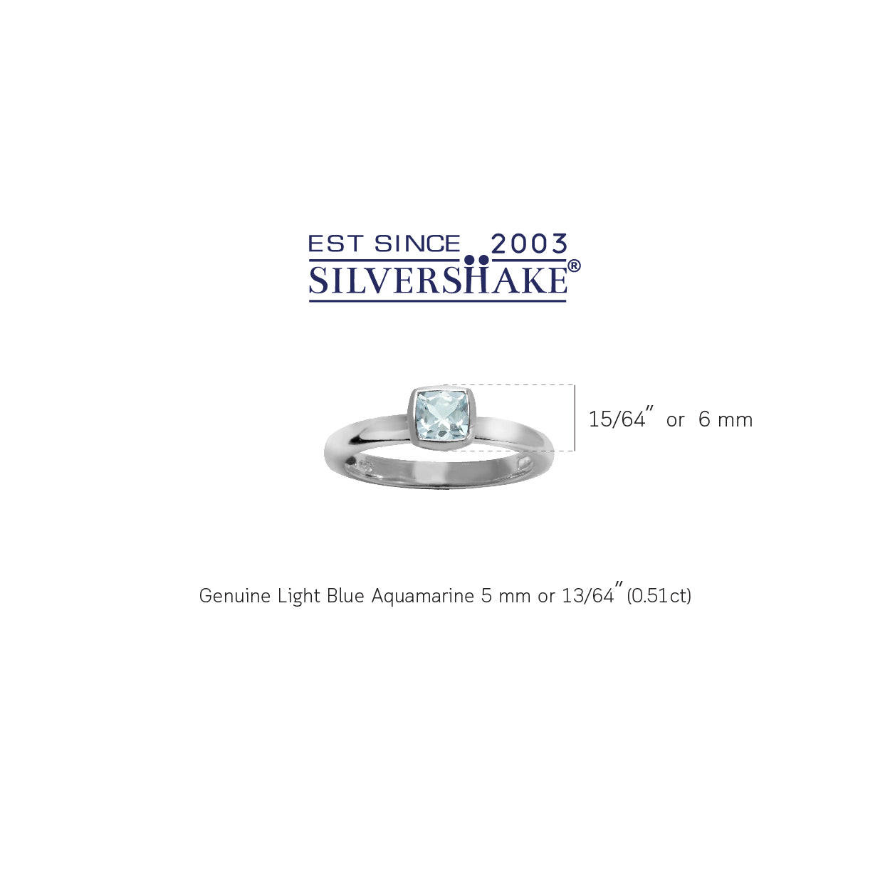 Genuine Cushion Cut Blue Aquamarine 925 Sterling Silver Stack Stackable Solitaire Ring - Silvershake-store
