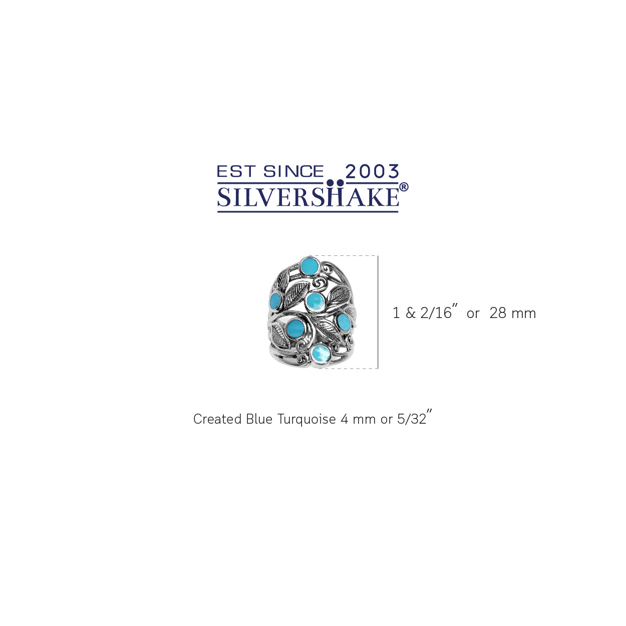 Created Blue Turquoise Inlay 925 Sterling Silver Filigree Leaf Ring - Silvershake-store