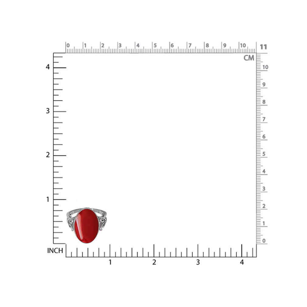 Oval Shape Created Red Coral Inlay 925 Sterling Silver Victorian Style Heart Knot Ring - Silvershake-store