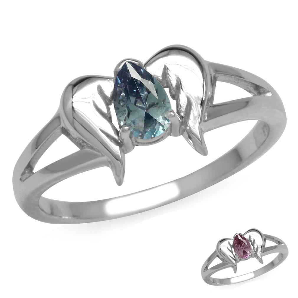 Simulated Color Change Alexandrite 925 Sterling Silver Angel Wings Ring