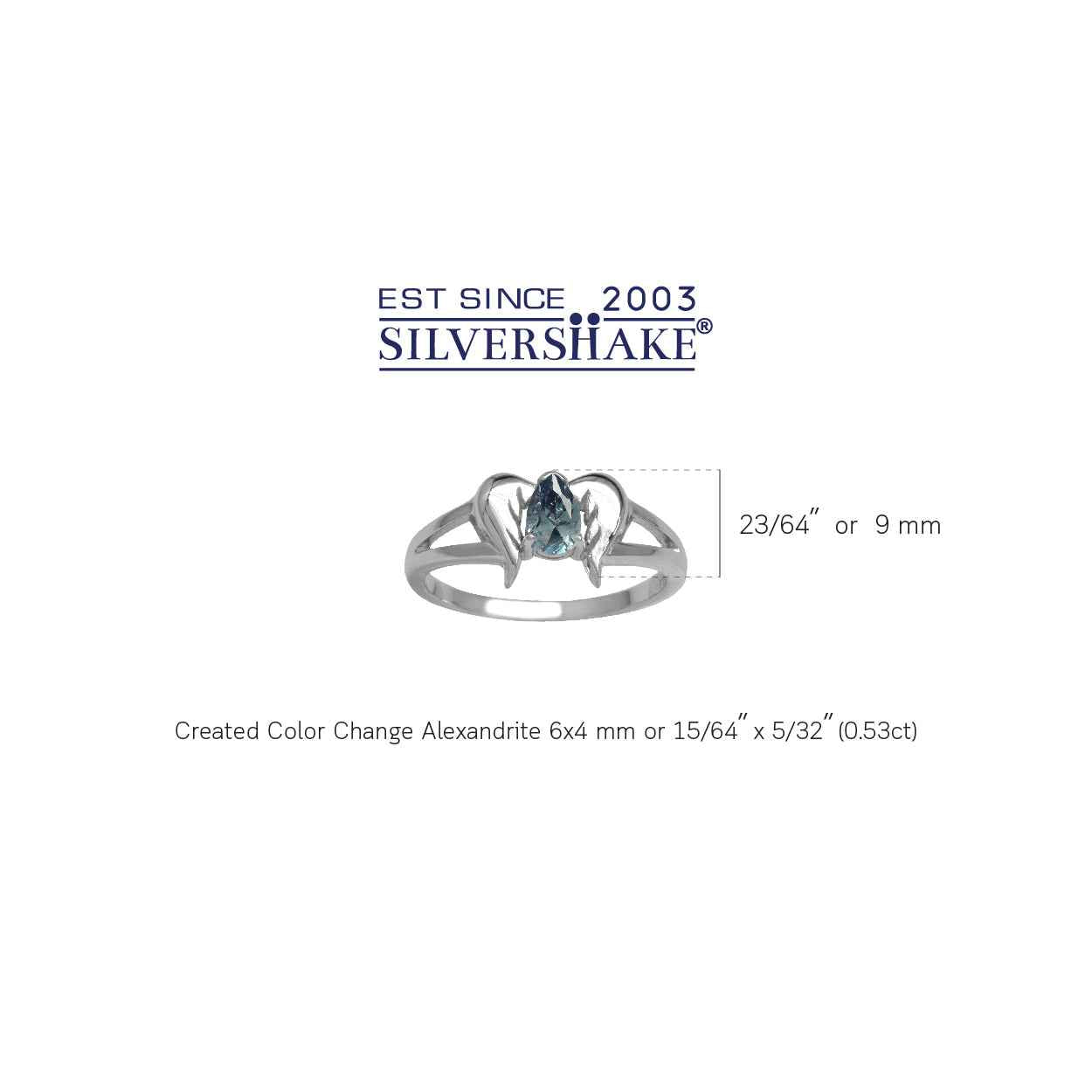 Simulated Color Change Alexandrite 925 Sterling Silver Angel Wings Ring